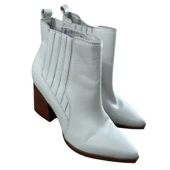 Marc Fisher Women's Matter Block Heel Booties Sz 7.5 M White Leather Pointy Toe - Picture 6 of 10